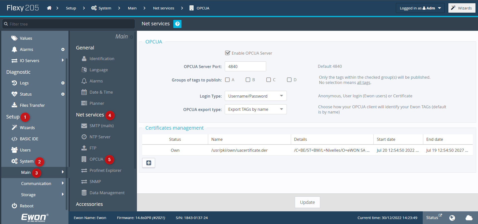 Publish Tags through the Ewon OPCUA Server HMS Support Portal