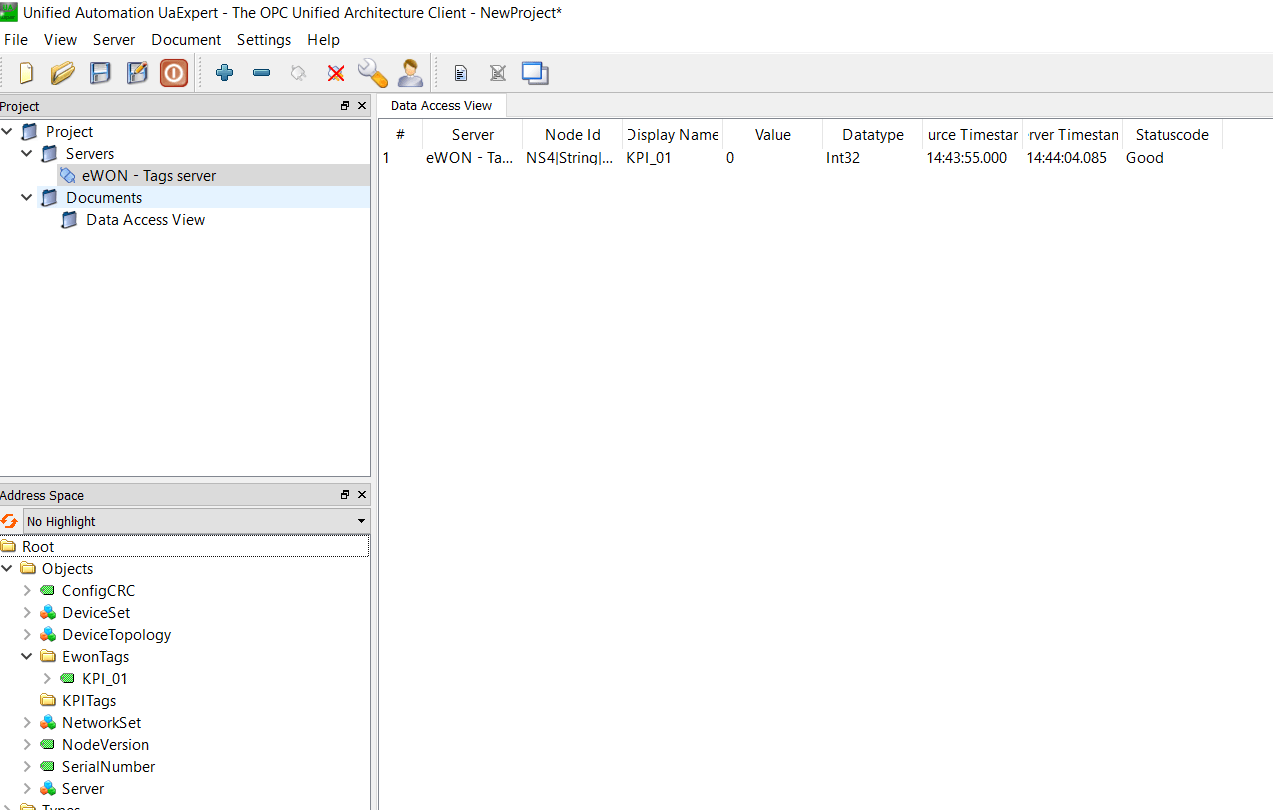 Publish Tags through the Ewon OPCUA Server HMS Support Portal