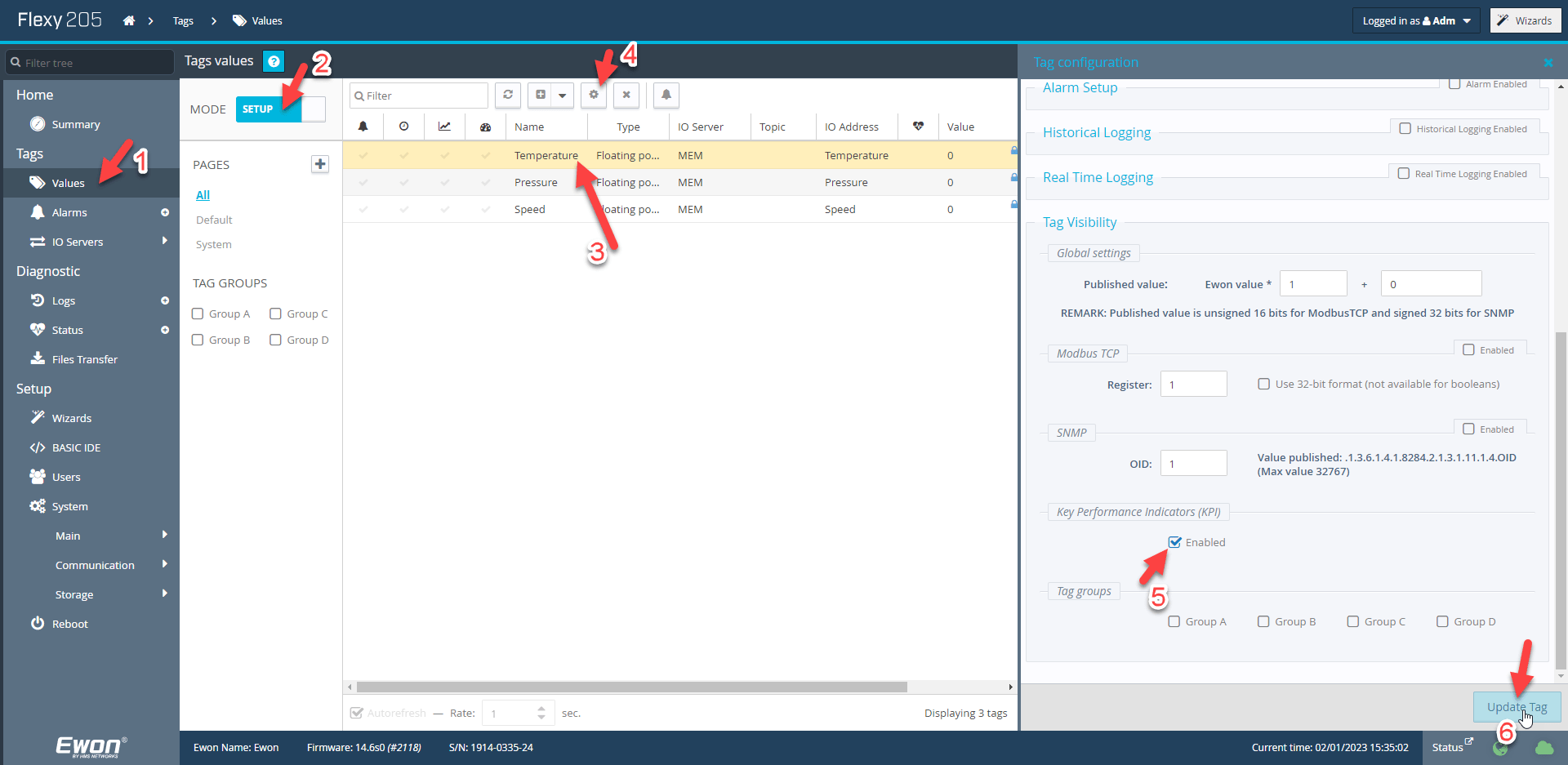 How to configure Ewon tags as KPIs ? HMS Support Portal