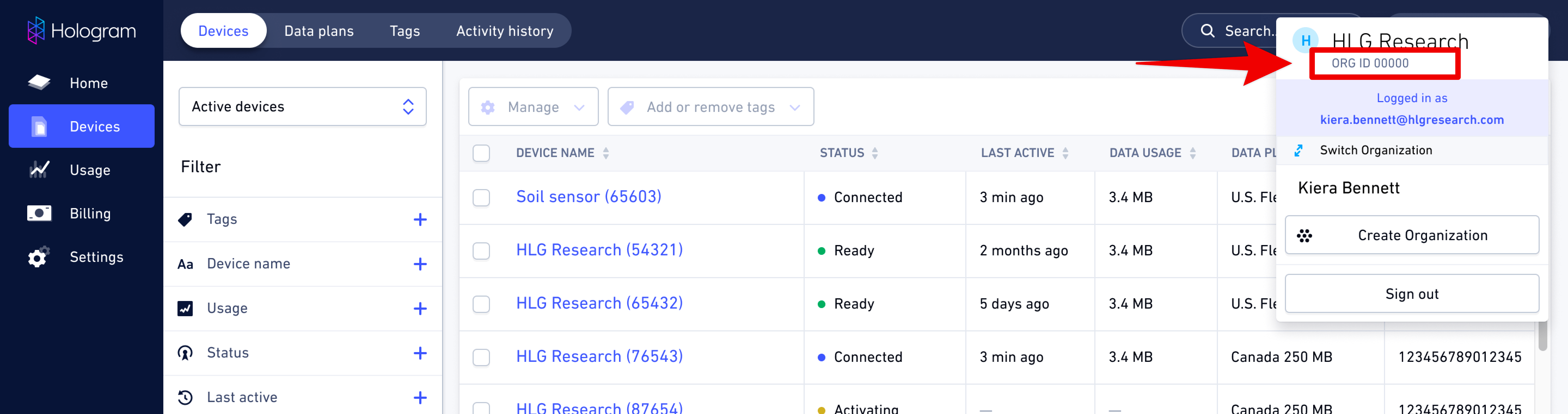 What is my organization ID Hologram