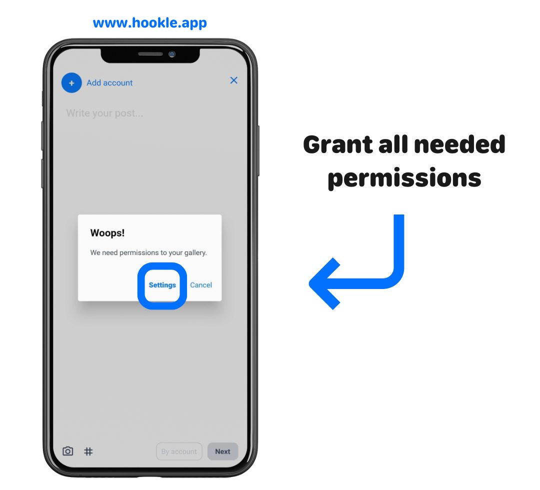 Enable Gallery and Camera permissions Hookle