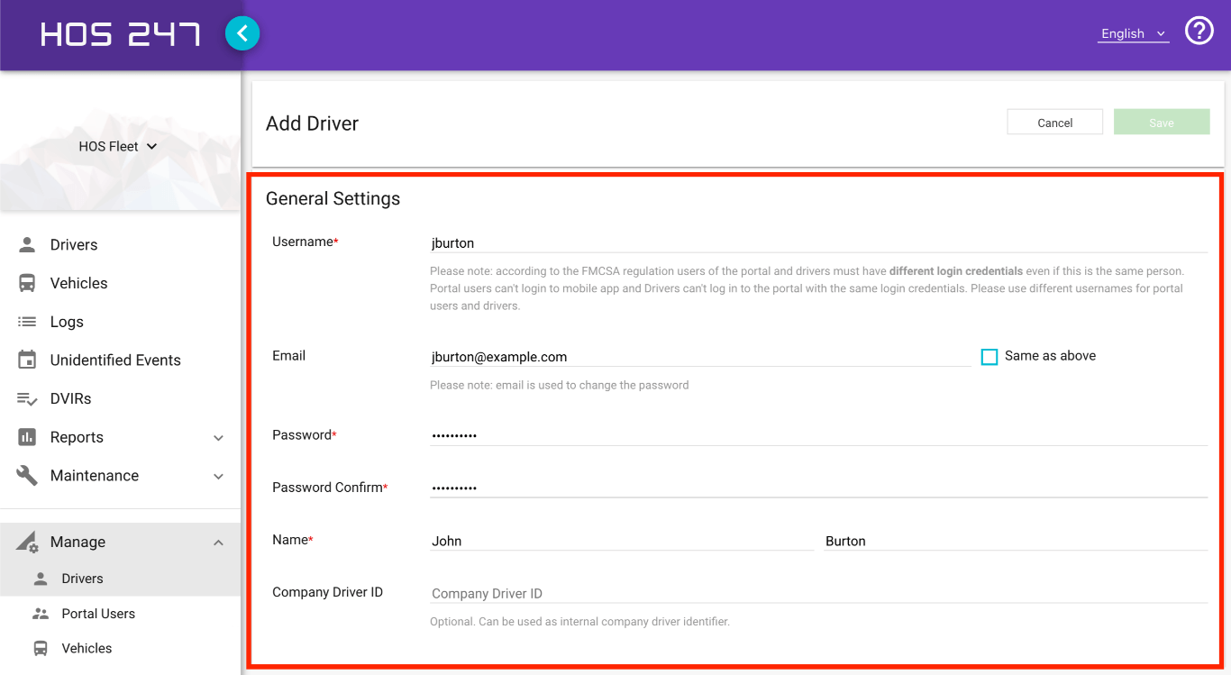 Add a Driver HOS247 Support Center