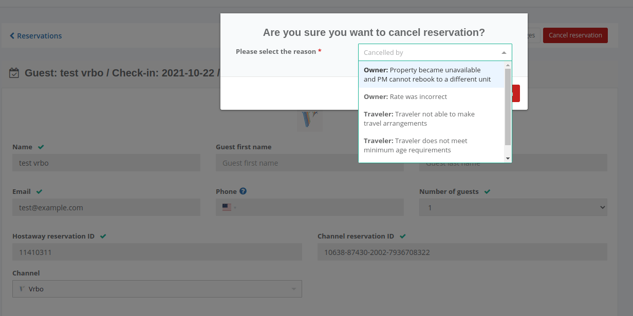 Reservations Cancel/Delete a reservation Hostaway