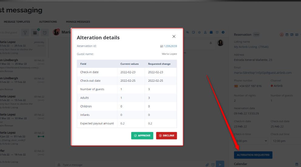 Airbnb Respond to reservation alteration requests Hostaway