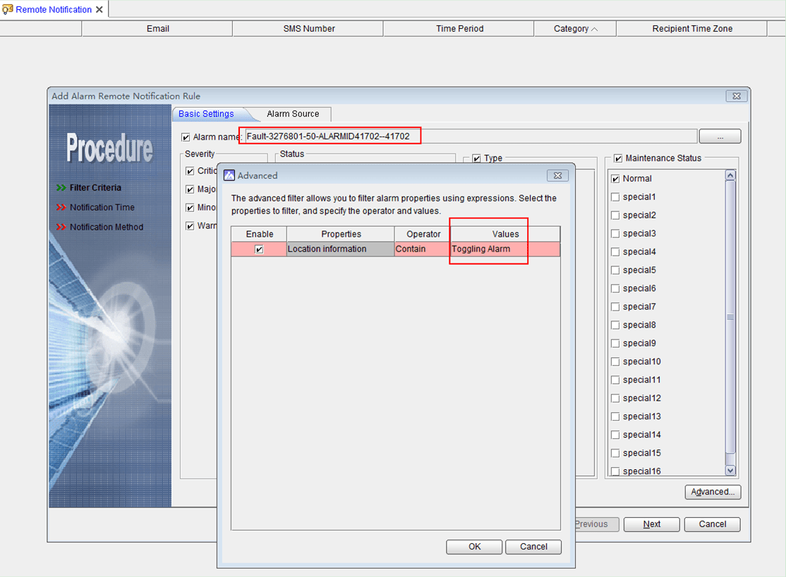 How to set U2000 alarm filter for toggling alarms Huawei
