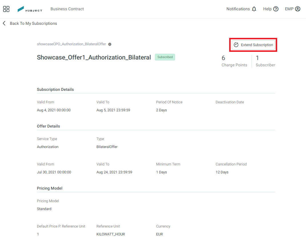 Subscription Extension Hubject