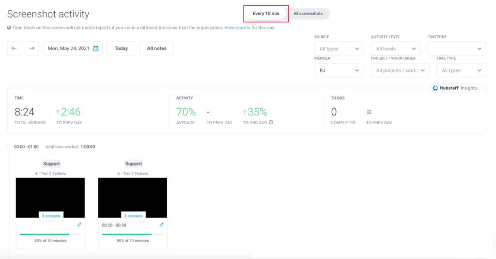 Blank or black screenshots on the Activity page Hubstaff Support
