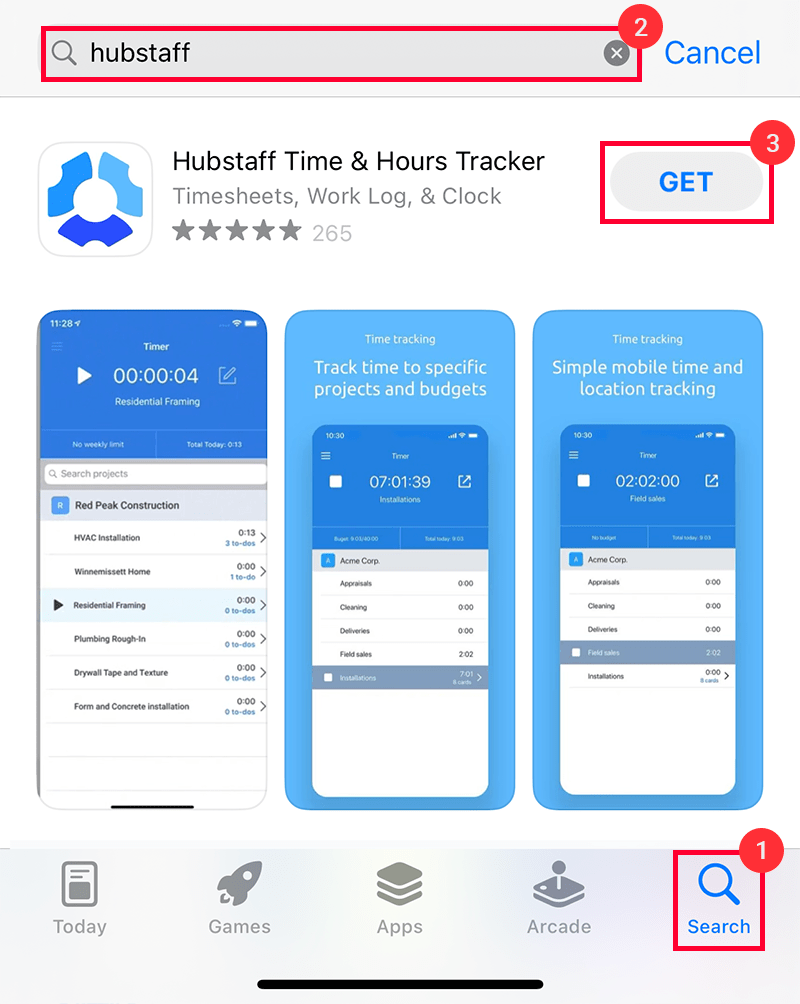 How do I install Hubstaff time tracking on my iOS device?