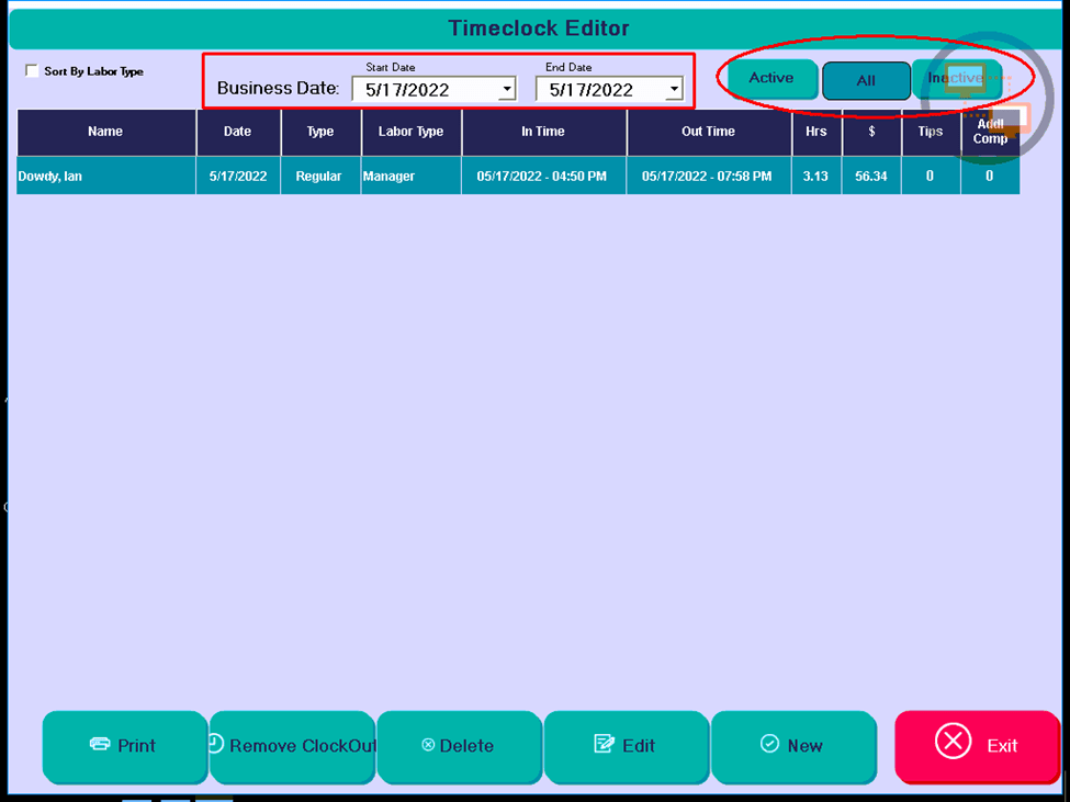Timeclock Edit HungerRush