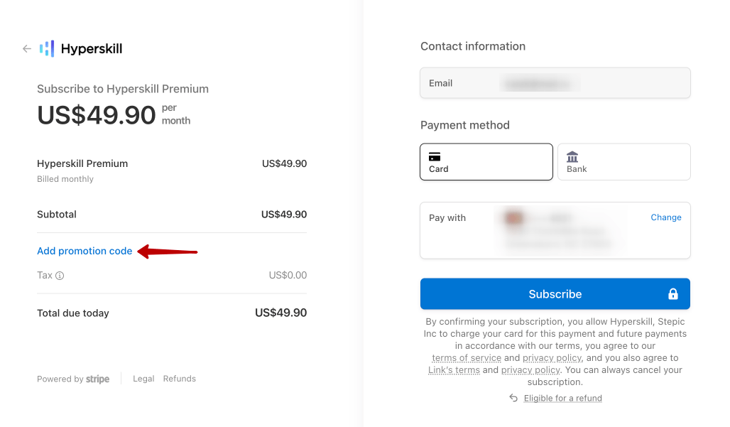 Using Promo Codes for Payments via Stripe Hyperskill Help Center