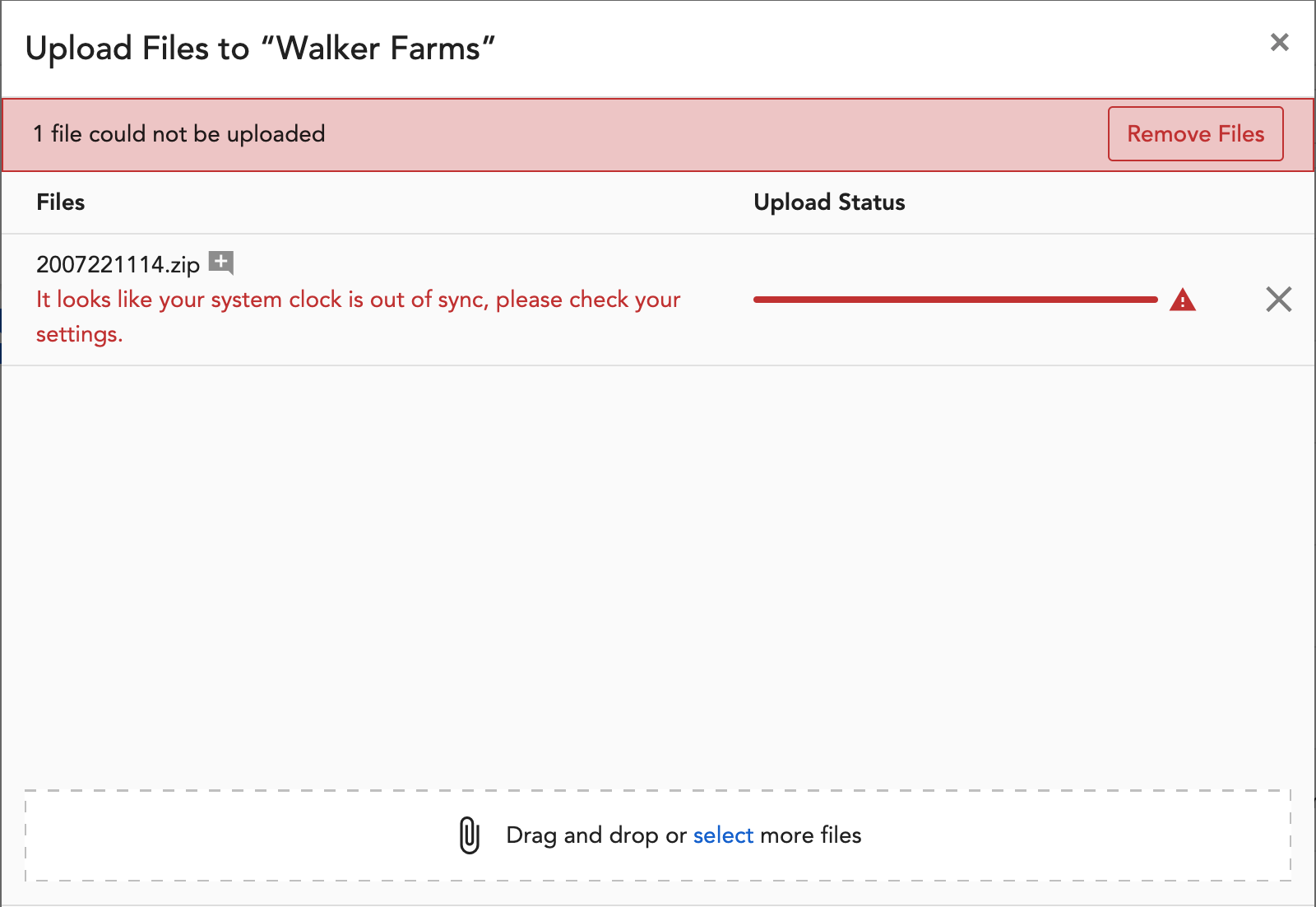 Manage Data Upload Error "Clock is out of sync" Granular Insights