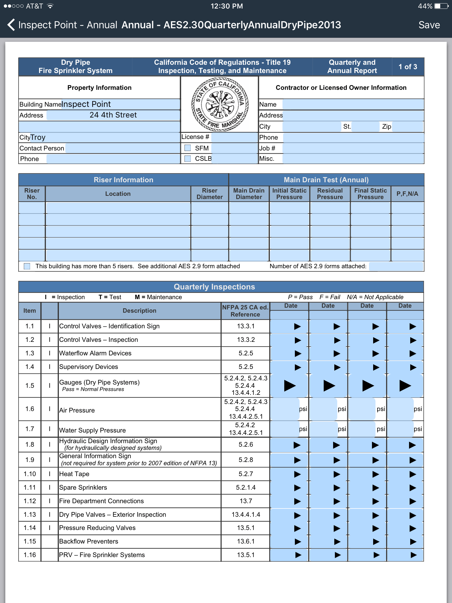 How to perform a California inspection on the iPad Inspect Point Help
