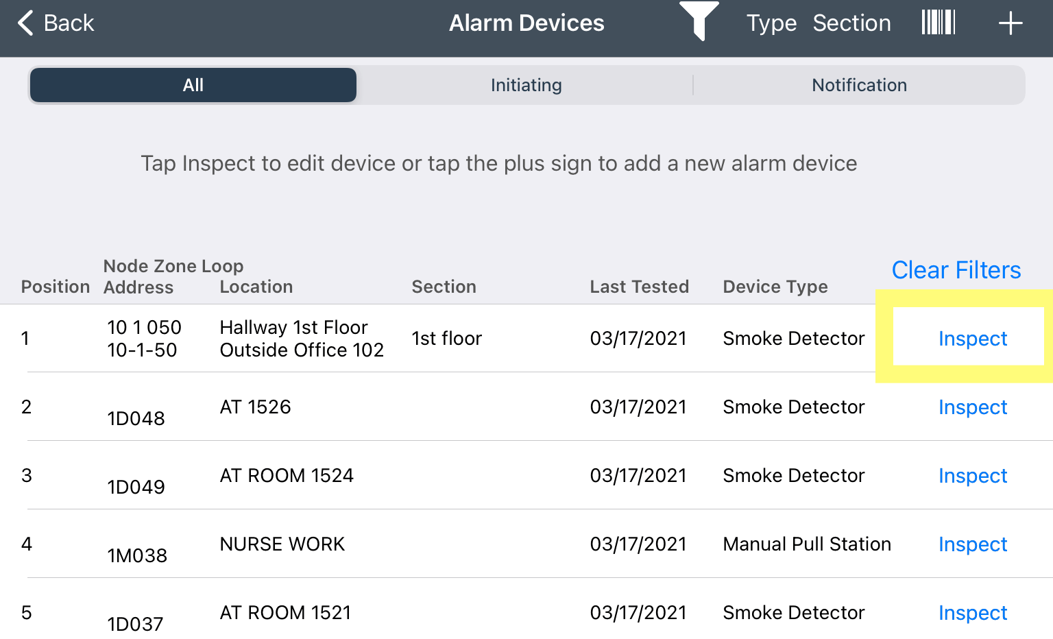 How to mark an alarm device inactive in the field Inspect Point Help Desk