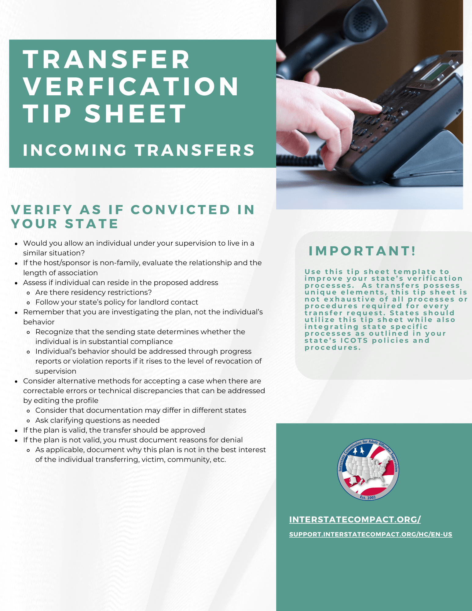 Transfer Verification Tips ICAOS Support