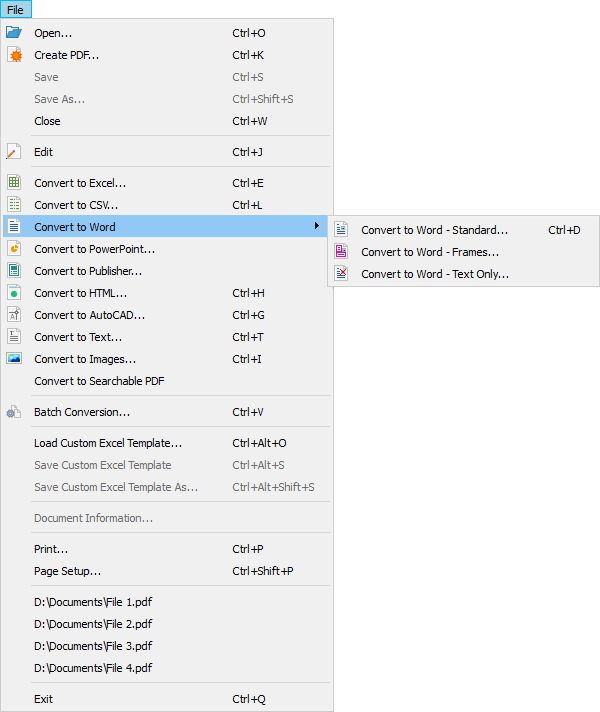 How many different PDF to Word conversion options are available using
