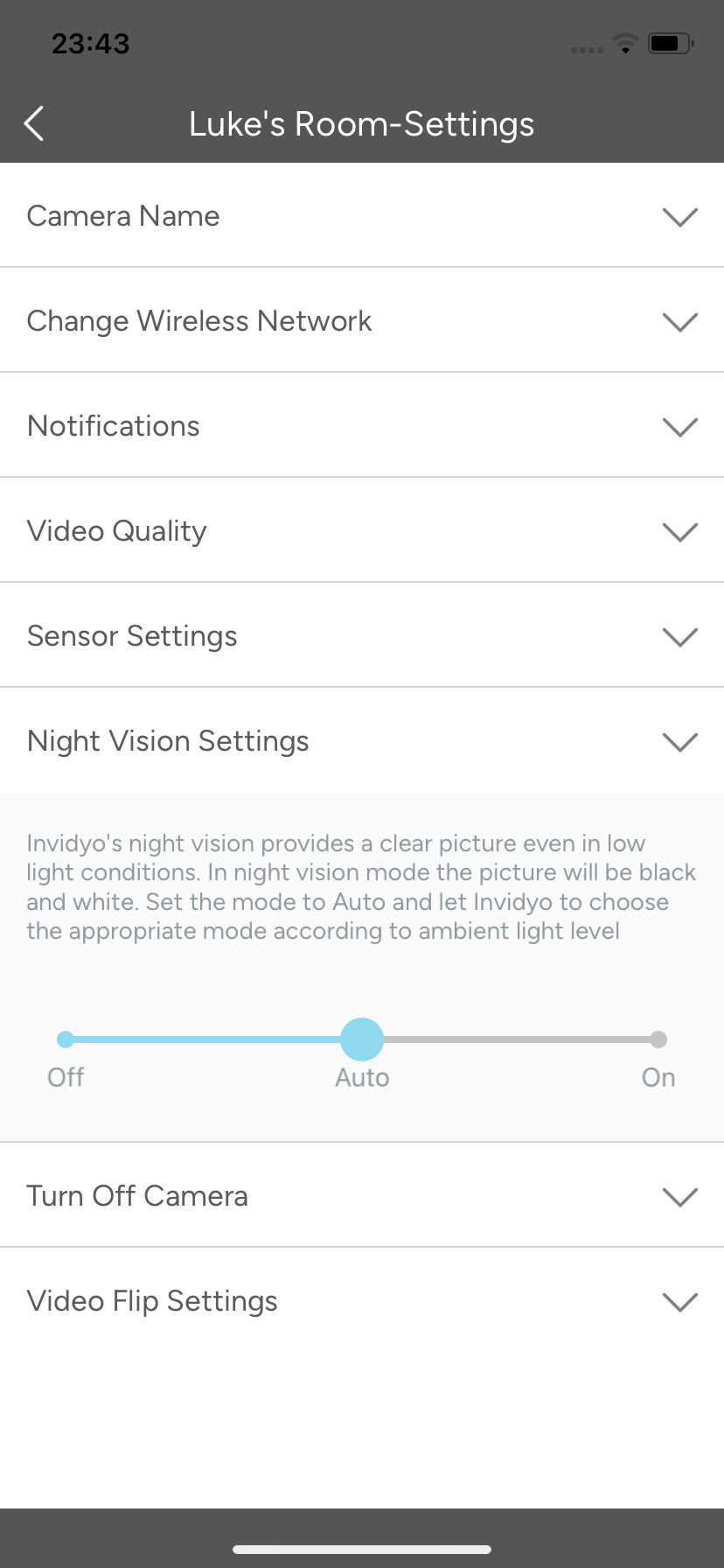 Night Vision Settings invidyo