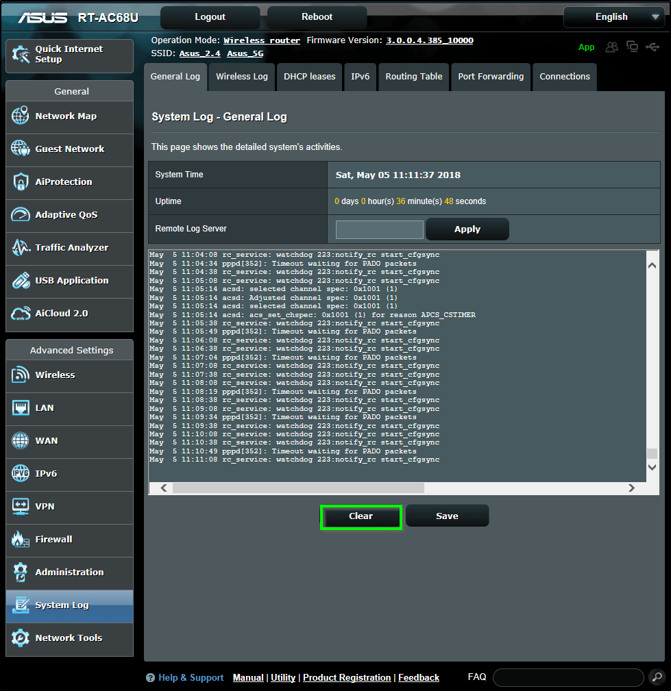 How to retrieve logs from ASUSWRT? IPVanish