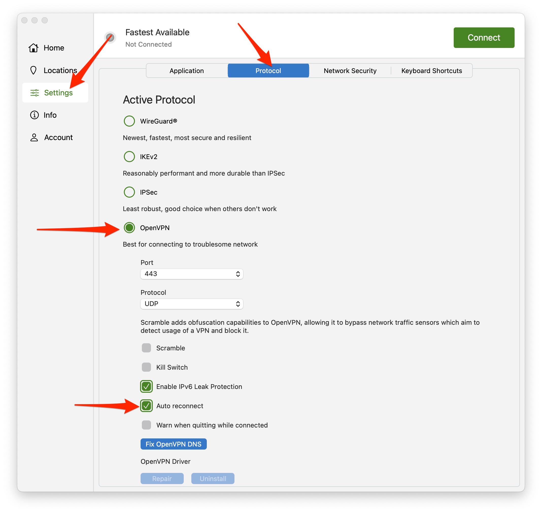 How to turn on Auto Reconnect on macOS IPVanish