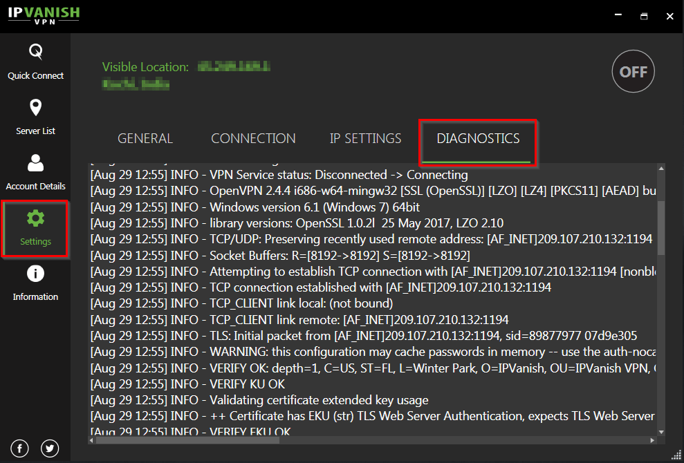 How to retrieve Logs in IPVanish for Windows? IPVanish