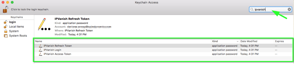 Could not retrieve the password from the Keychain IPVanish