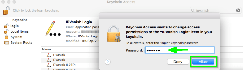 Could not retrieve the password from the Keychain IPVanish