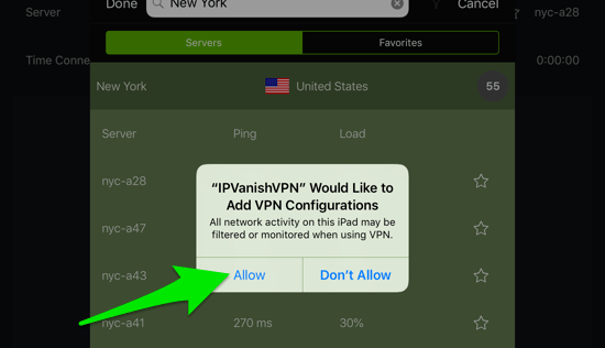 How to search for different VPN locations on the iPhone/iPad/iPod