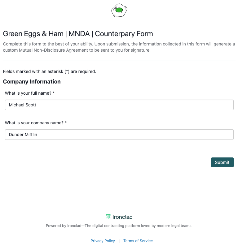 Add a Counterparty Form Ironclad