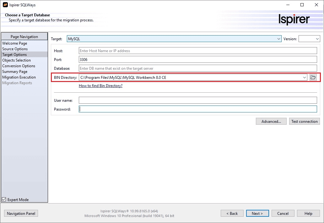 MySQL Bin Directory and Utilities to Perform Import Ispirer