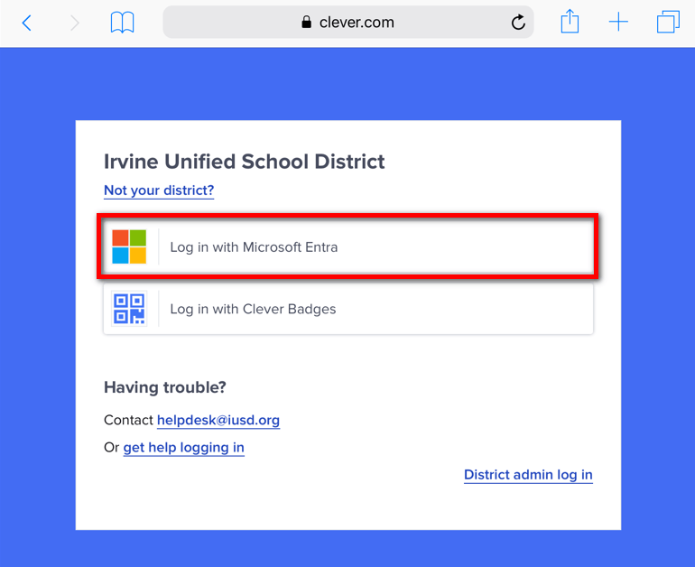 Clever iPad Login Irvine Unified School District