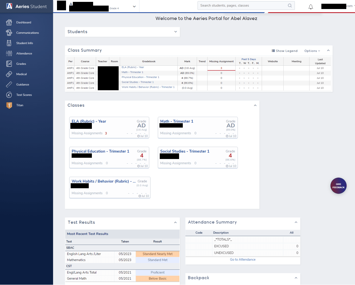 Aeries How to Access Grades in Parent Portal Elementary School