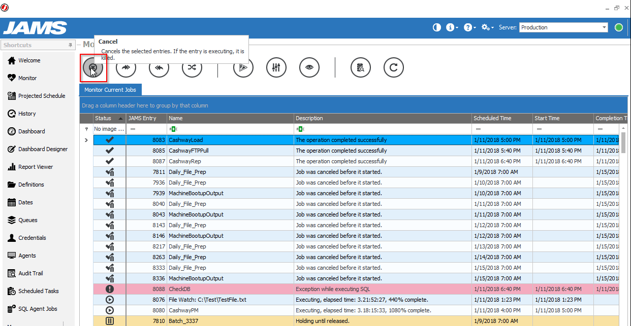 Deleting/Cancelling Jobs from the Schedule JAMS Scheduler