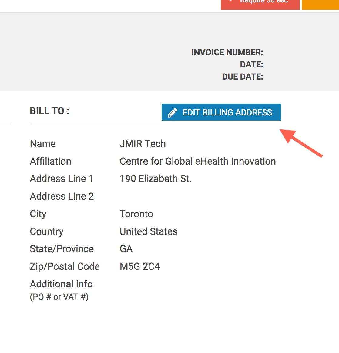 How do I change the billing address on my invoice? JMIR Publications