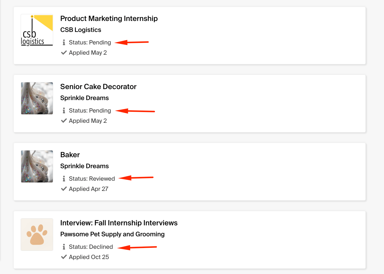 Job Application Status in Handshake Handshake Help Center