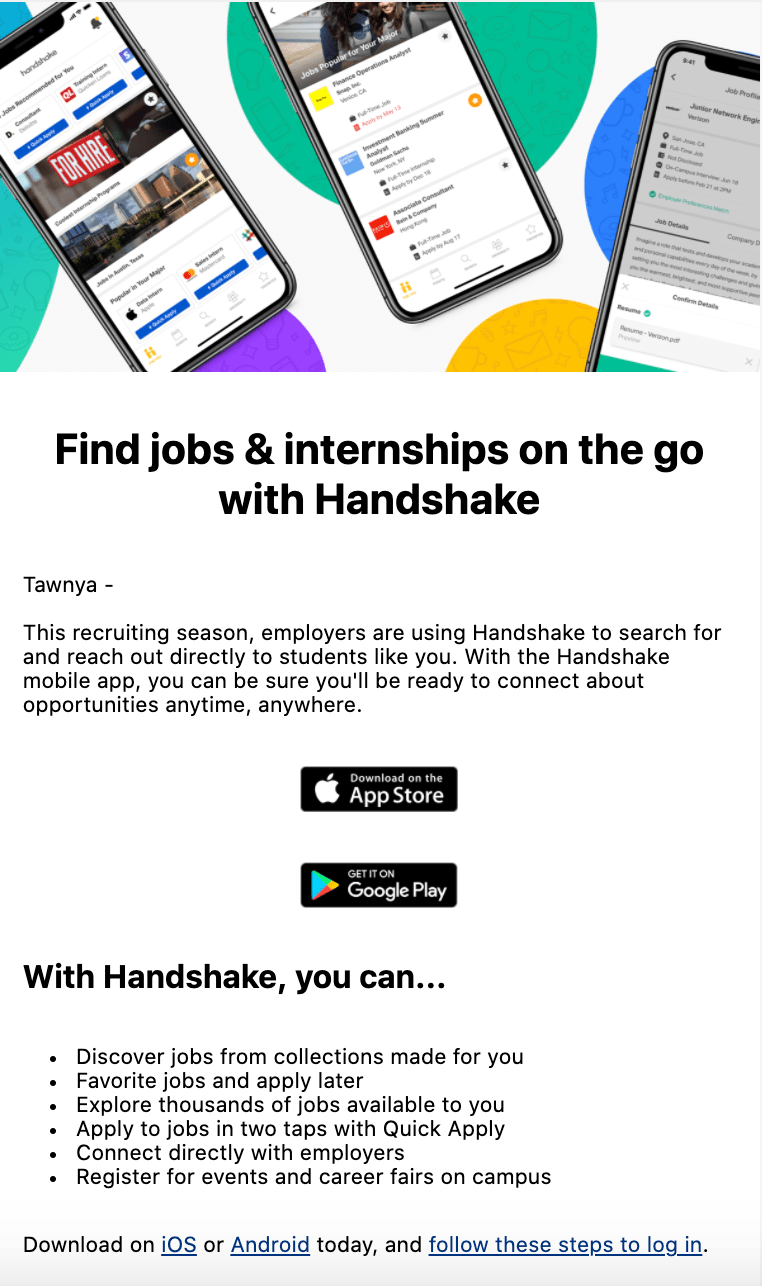 Targeted Emails Handshake Templates Handshake Help Center