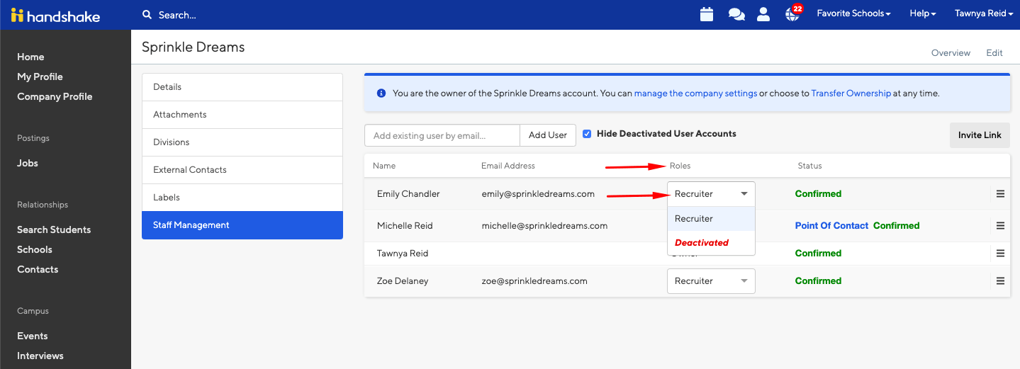 How to Deactivate Recruiter Accounts Handshake Help Center