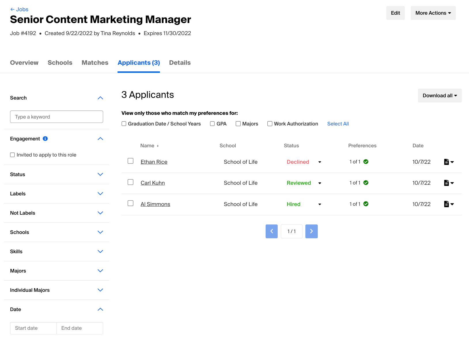 Reviewing Applications in Handshake Handshake Help Center