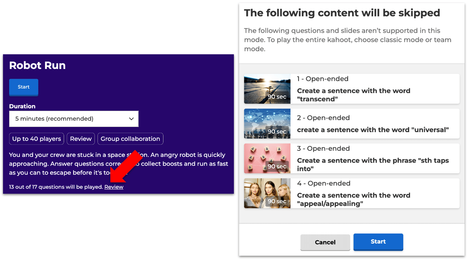 Robot Run Kahoot! game mode How to play Centre d'aide