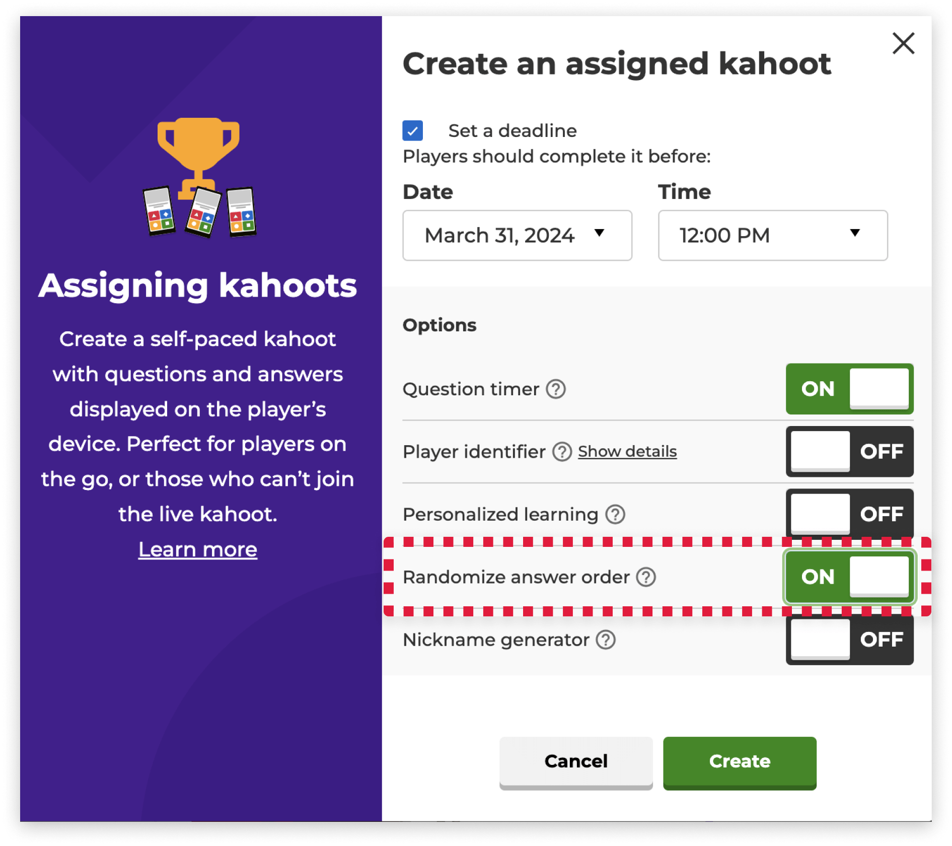 Come randomizzare le domande per Kahoot! giochi Centro assistenza(01)