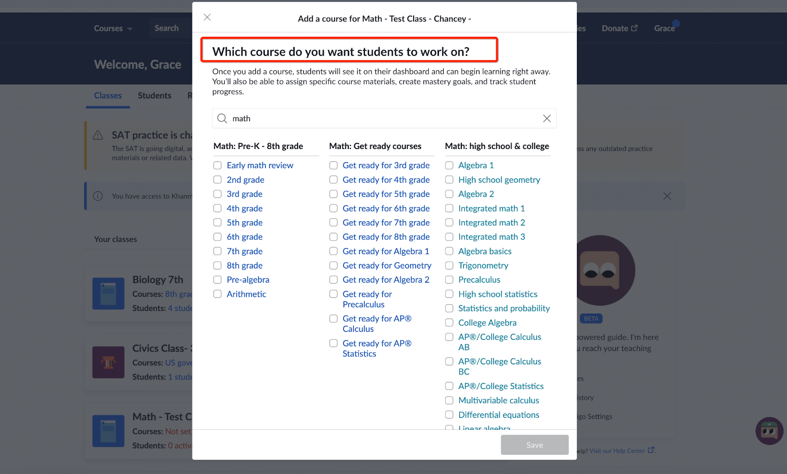 How do I add a course to my class? Khan Academy Help Center