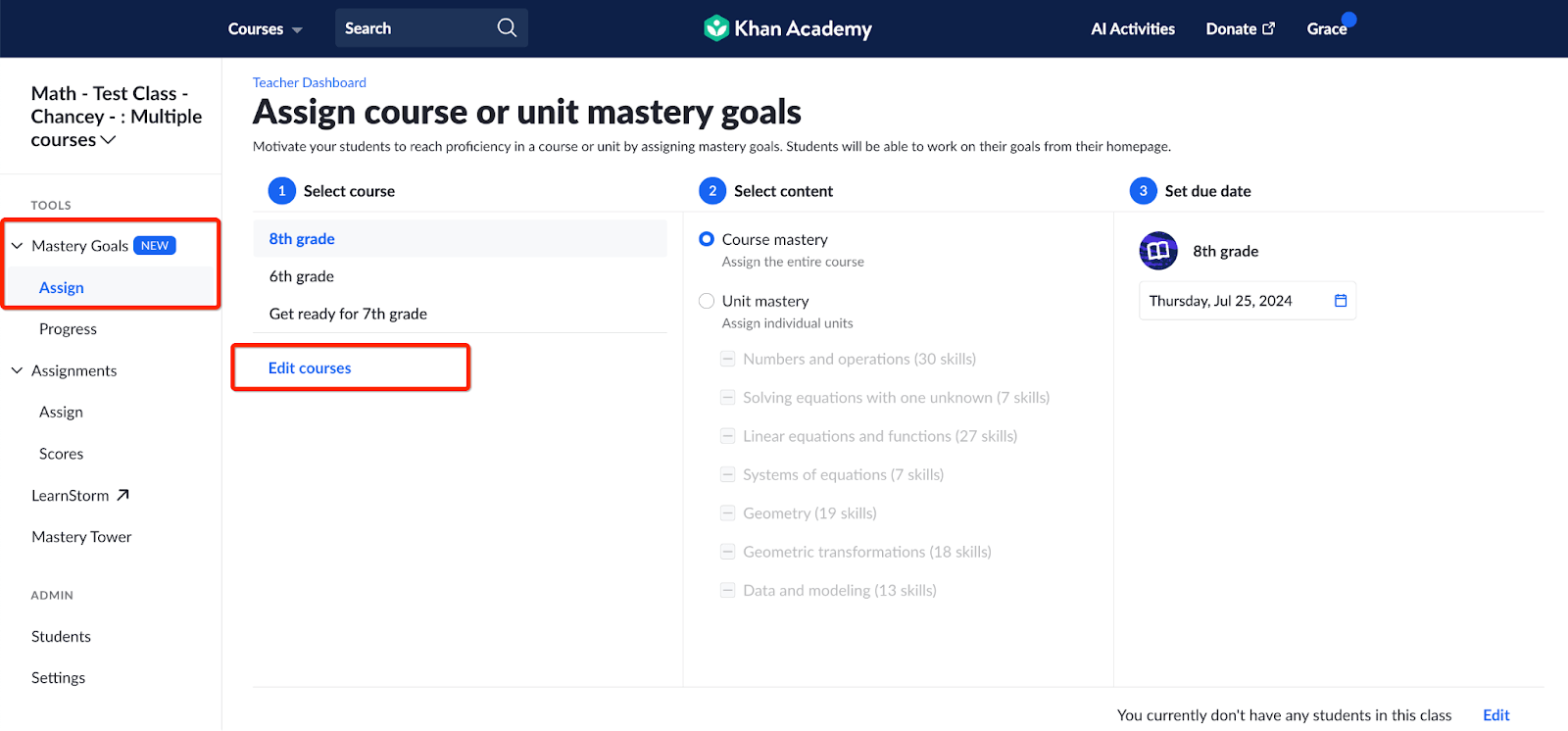 How do I add a course to my class? Khan Academy Help Center