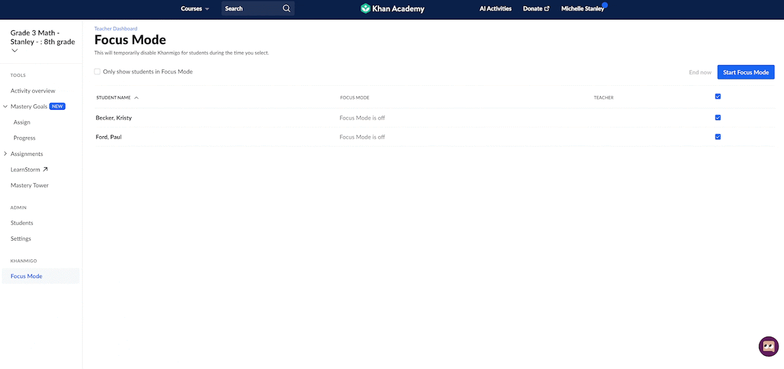 How can I temporarily disable Khanmigo for my students? Is there a