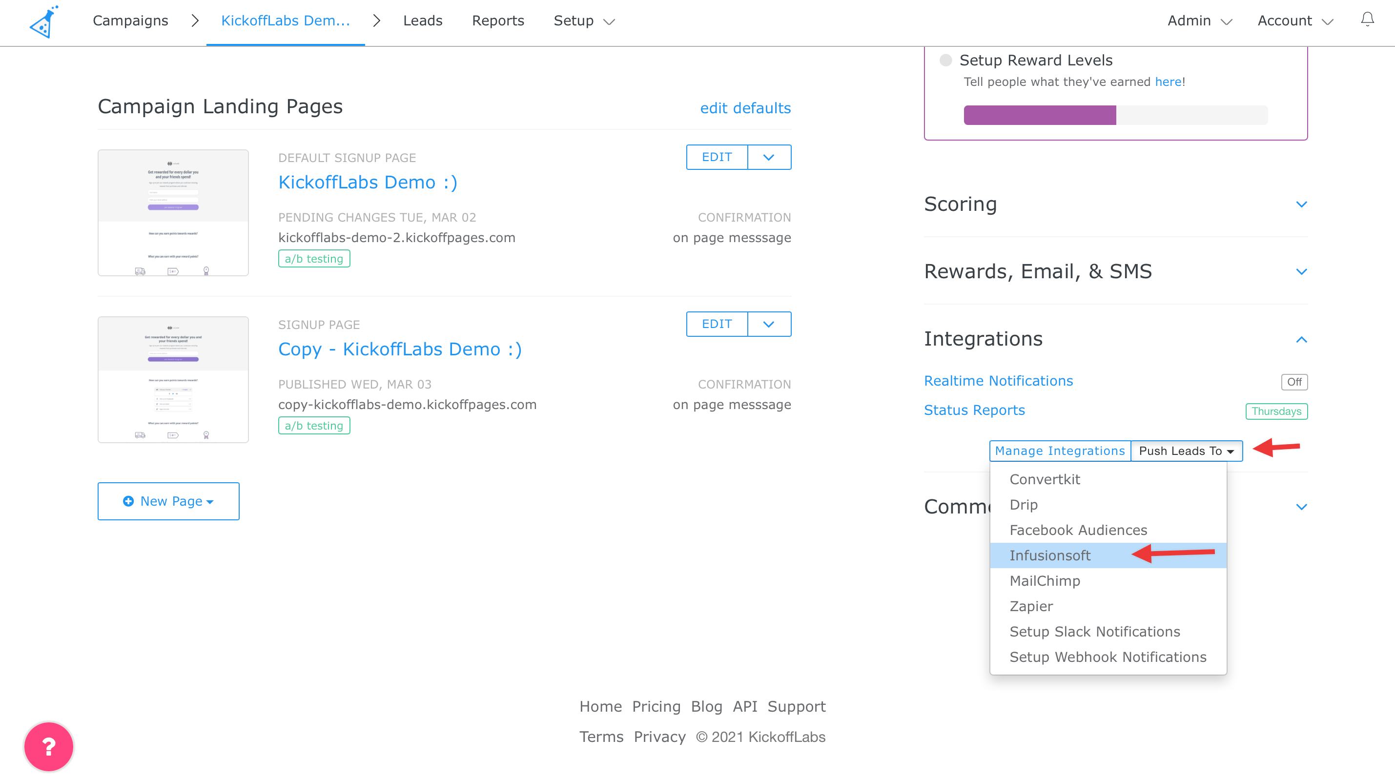 Infusionsoft Integration KickoffLabs Support
