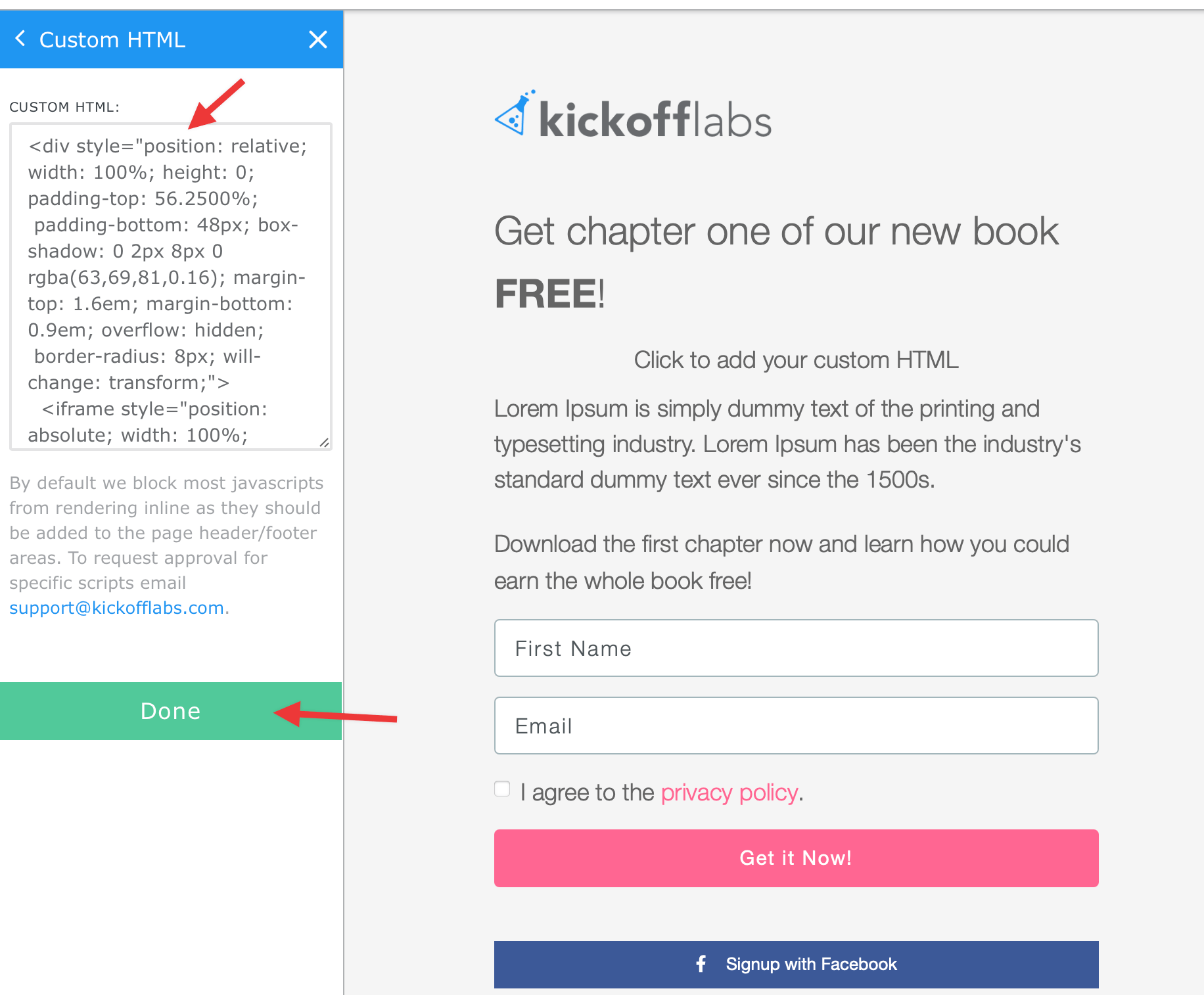 Embedding a Canva video on a KickoffLabs Page KickoffLabs