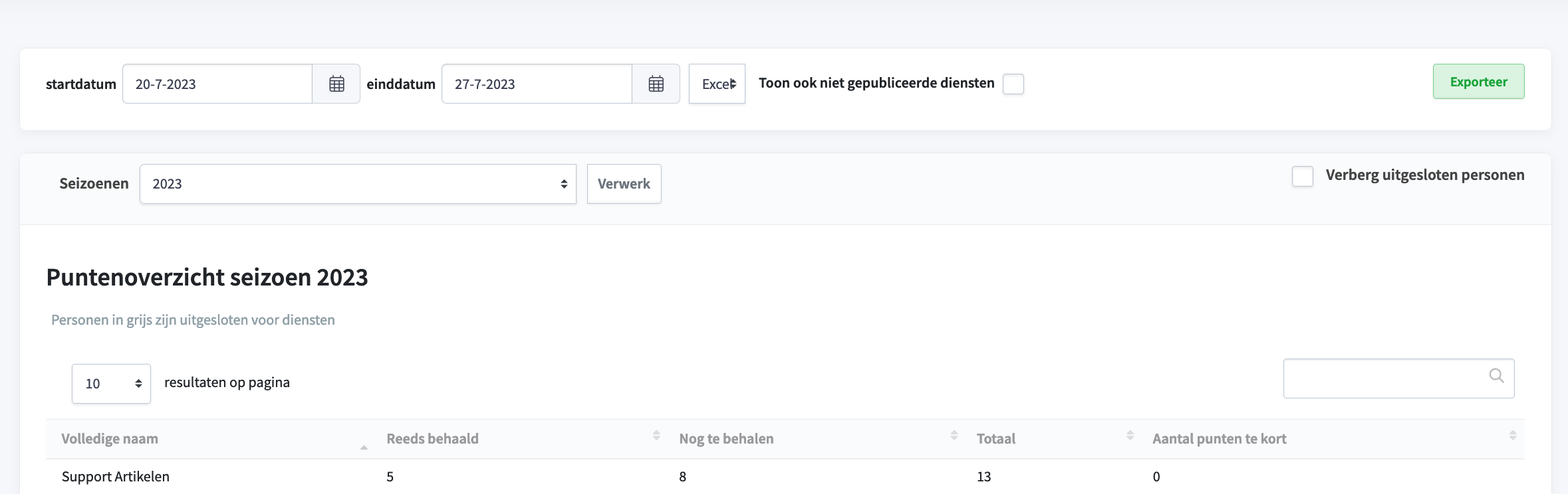 Hoe kan ik alle diensten exporteren naar Excel?