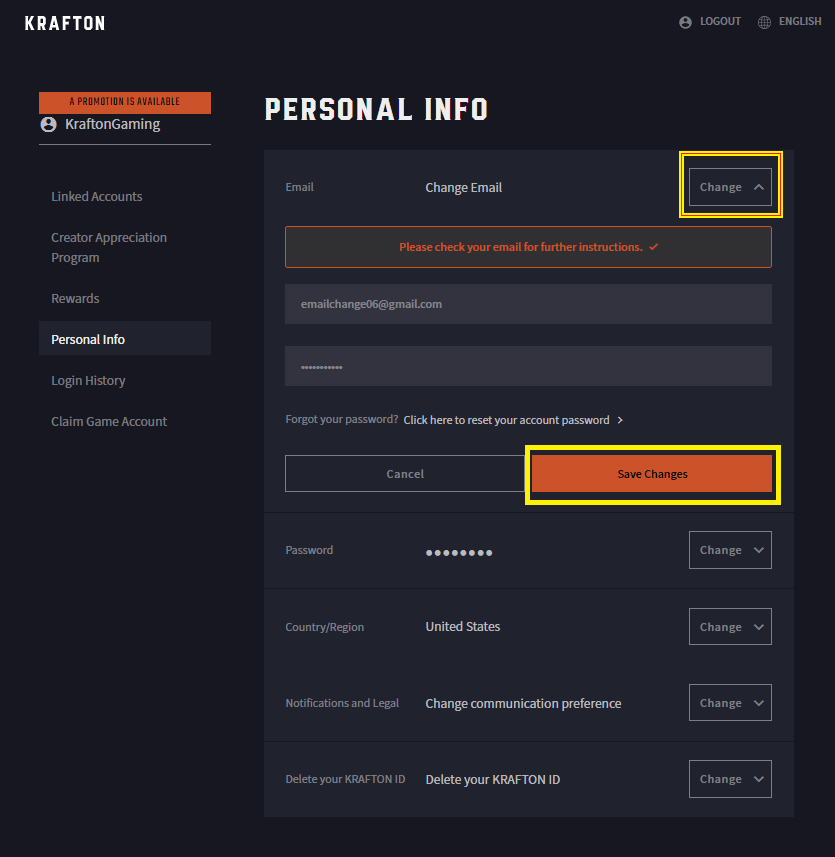 KRAFTON ID CHANGING EMAIL ADDRESS AND PASSWORD KRAFTON Help Center