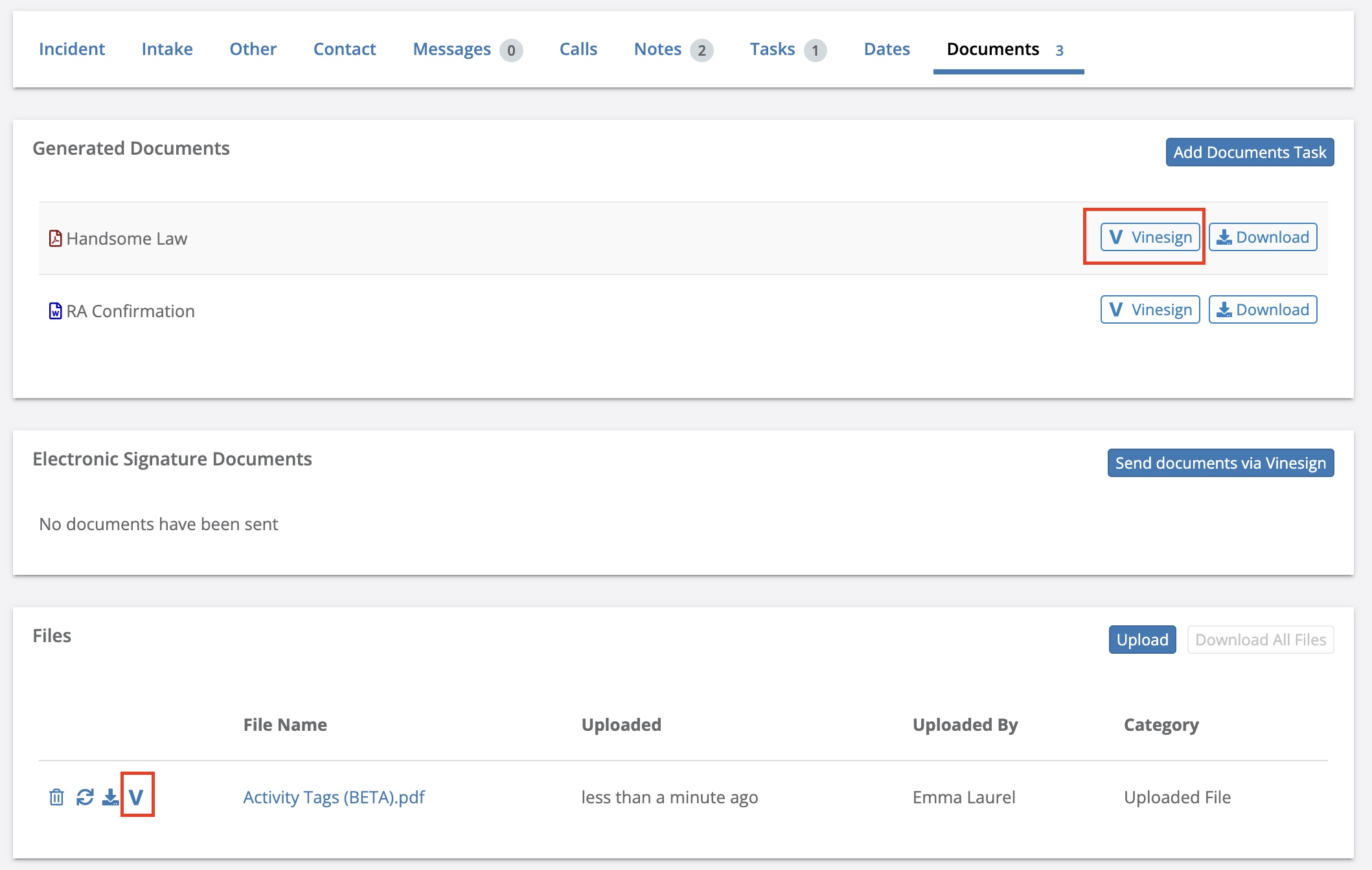 Vinesign in Lead Docket Lead Docket