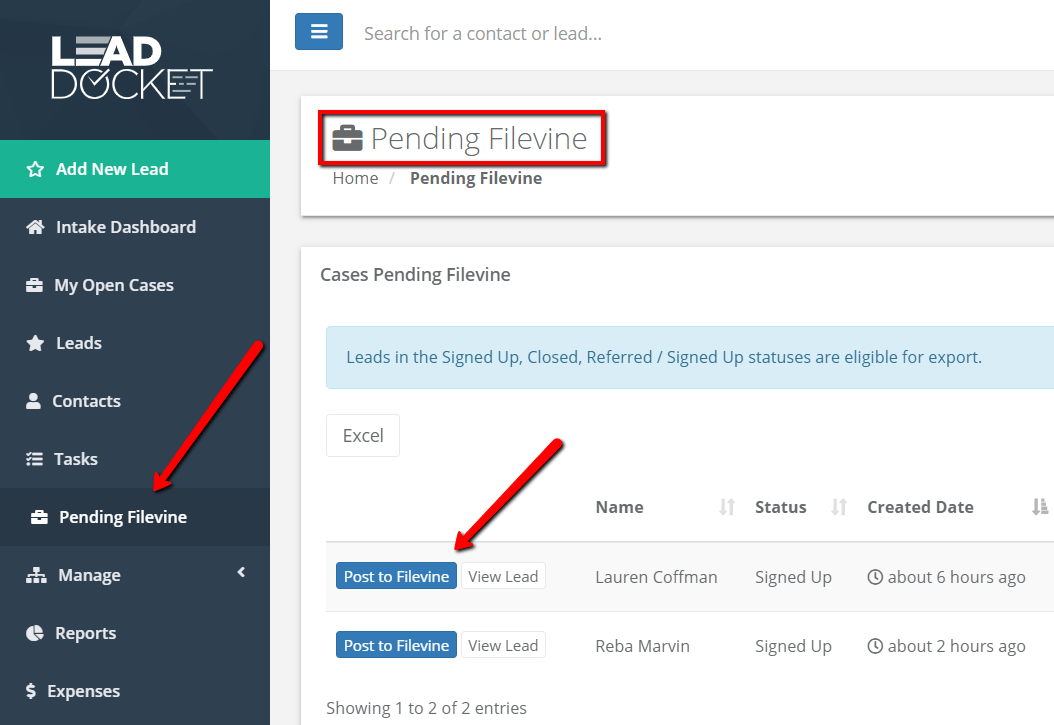How to Send Files to Filevine Lead Docket