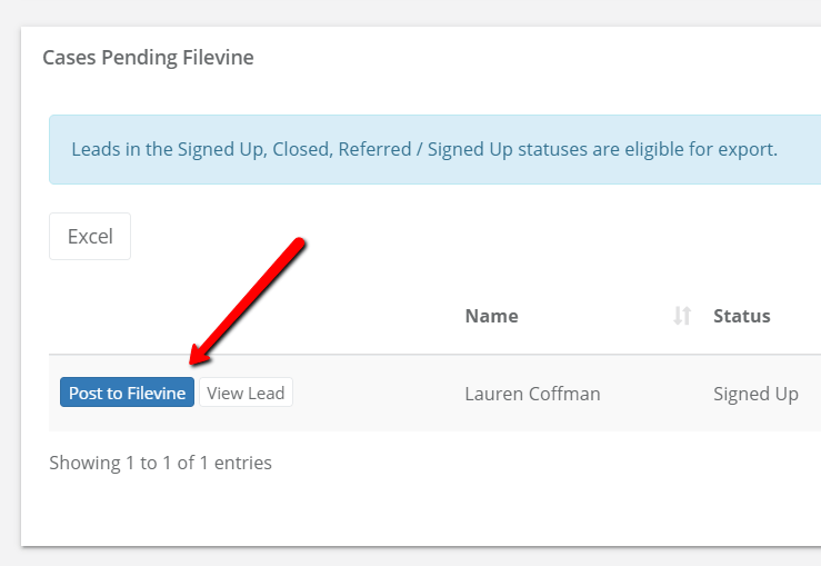 Posting Cases to Filevine Lead Docket