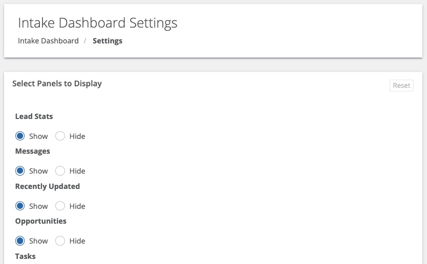 User Account Settings Lead Docket
