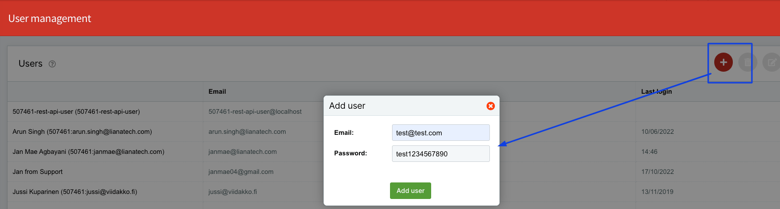 User management – Support site